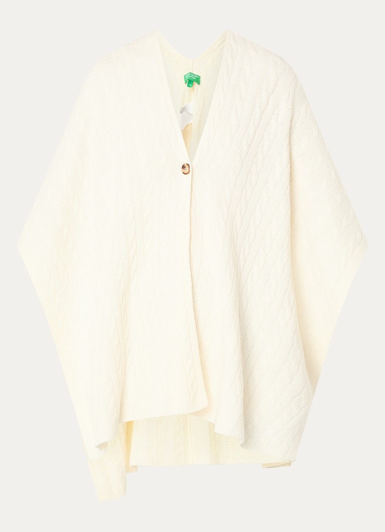 Benetton Dames Kabelgebreide cape in kasjmierblend in de kleur Ivoor