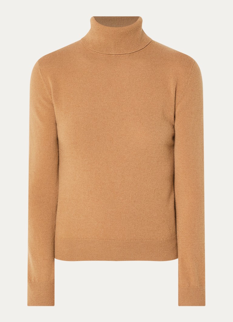 Benetton Dames Fijngebreide coltrui van merino wol in de kleur Camel