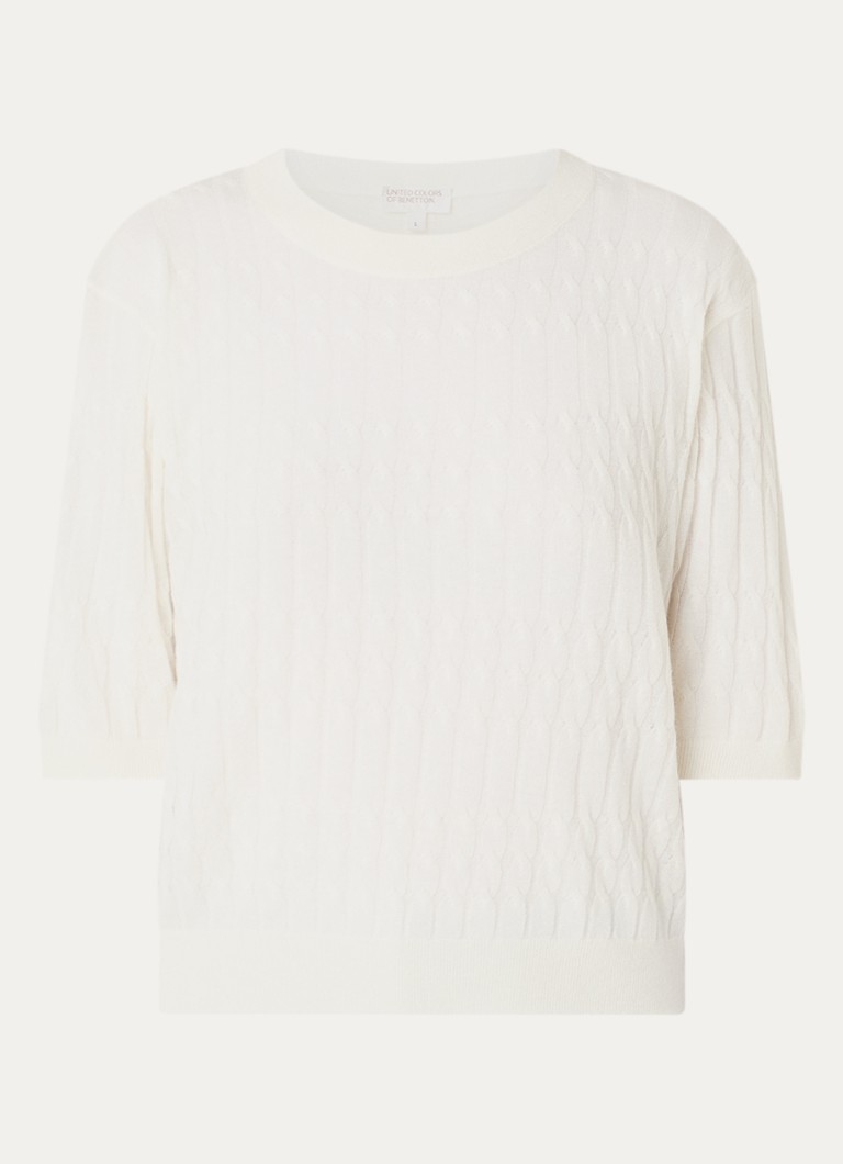 Benetton Dames Top in wolblend met ronde hals in de kleur Creme