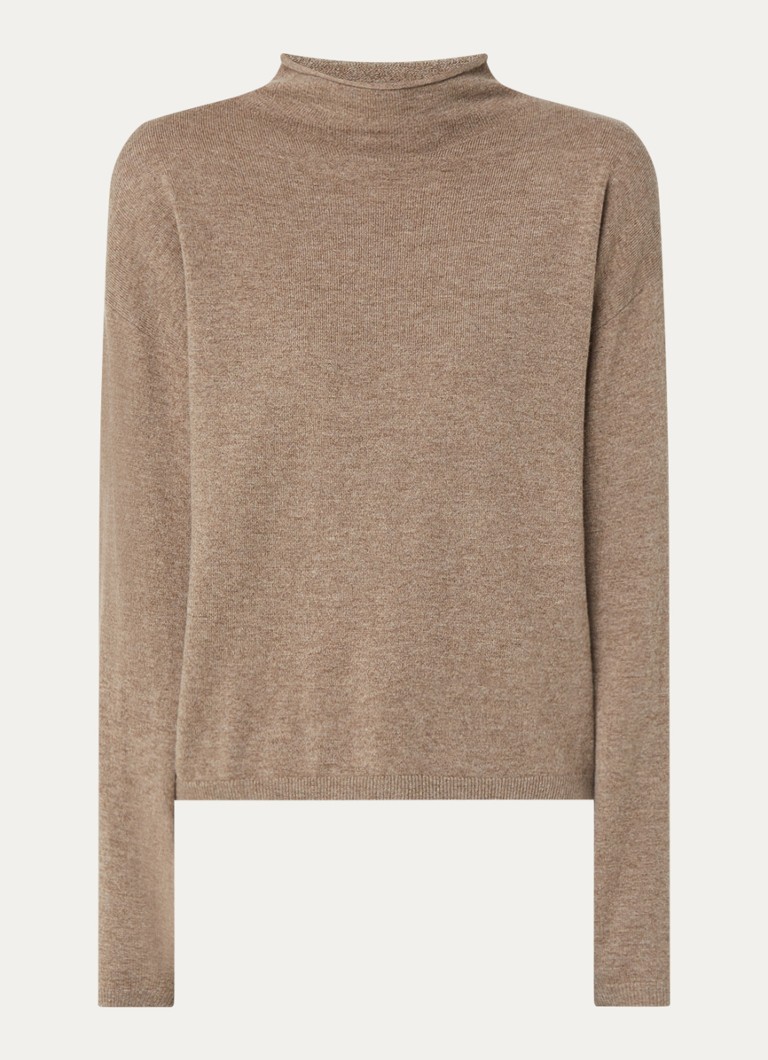 Benetton Dames Fijngebreide trui in kasjmierblend met opstaande kraag in de kleur Bruin