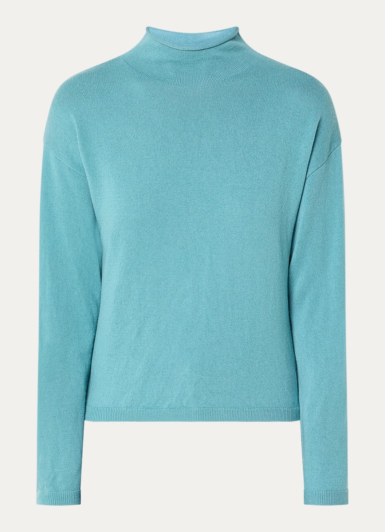 Benetton Dames Fijngebreide trui in kasjmierblend met opstaande kraag in de kleur Aquablauw