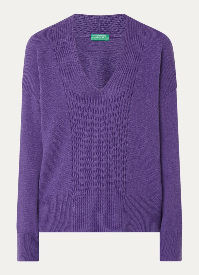 Benetton Dames Fijngebreide trui in wolblend met col in de kleur Violet