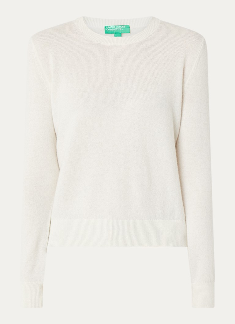 Benetton Dames Fijngebreide pullover van kasjmier in de kleur Creme