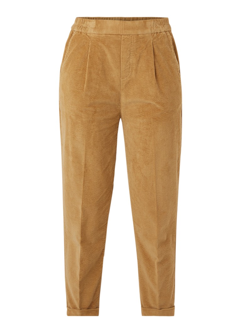 Benetton Dames High waist tapered cropped pantalon van corduroy in de kleur Camel