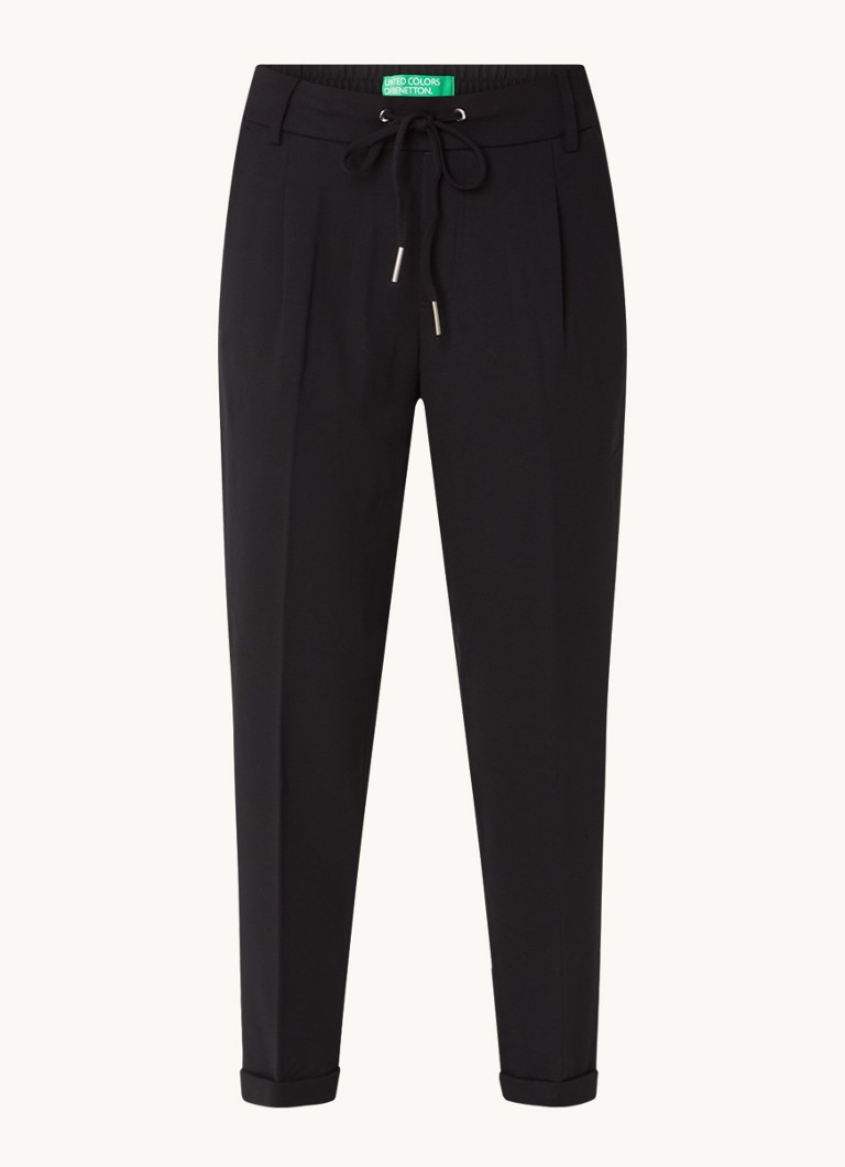 Benetton Dames High waist tapered fit cropped pantalon met trekkoord in de kleur Zwart