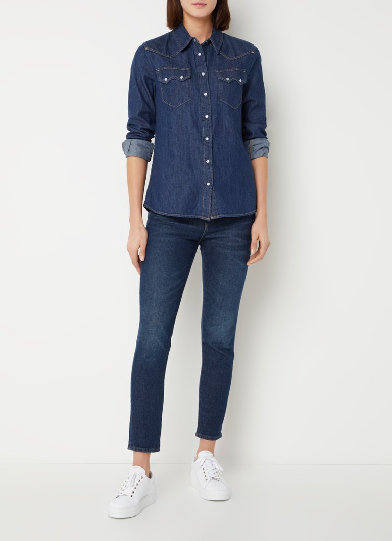 Benetton Dames Blouse van chambray met borstzakken in de kleur Donkerblauw
