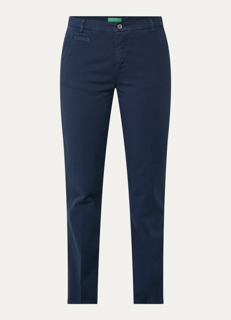 Benetton Dames High waist slim fit chino met steekzakken in de kleur Donkerblauw