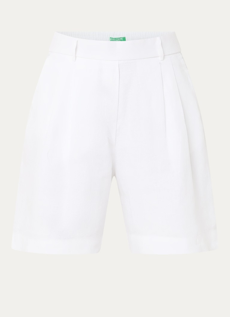 Benetton Dames Bermuda high waist loose fit korte broek van linnen in de kleur Gebroken wit
