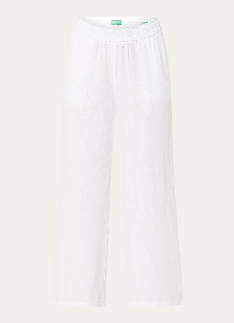 Benetton Dames High waist wide fit pantalon van linnen in de kleur Gebroken wit