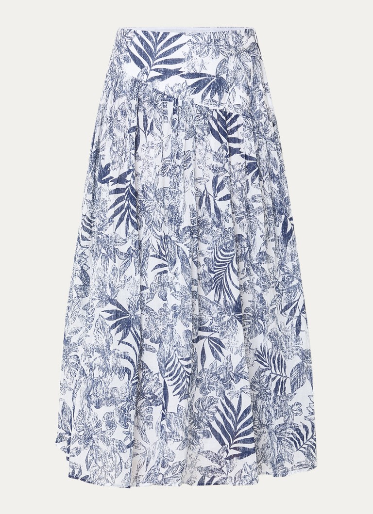 Benetton Dames Midi rok met bladprint in de kleur Donkerblauw