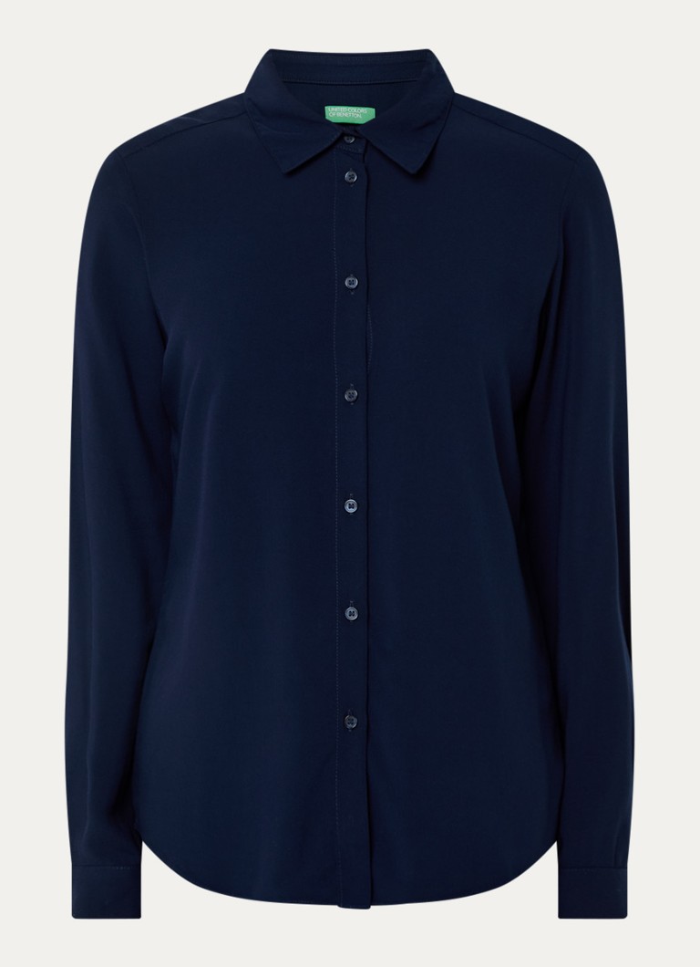 Benetton Dames Blouse met kraag in de kleur Donkerblauw