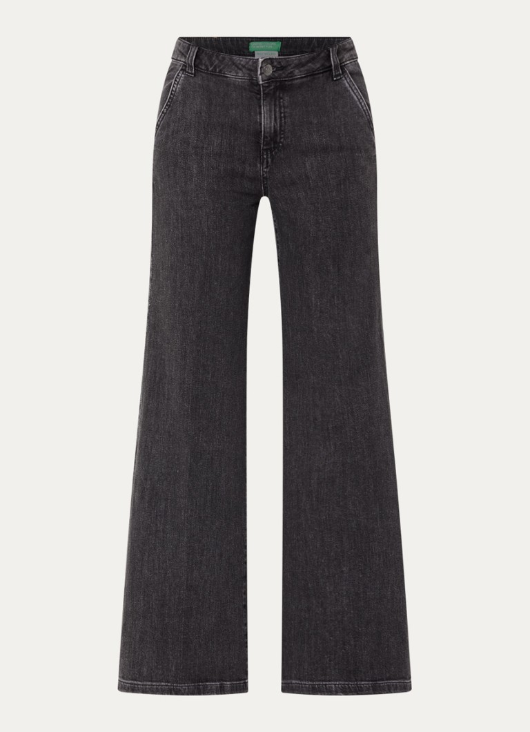 Benetton Dames High waist wide fit pantalon met steekzakken in de kleur Zwart