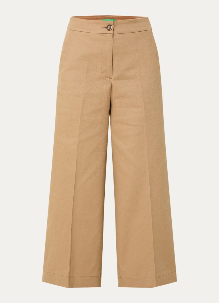 Benetton Dames High waist wide fit cropped pantalon met steekzakken in de kleur Camel