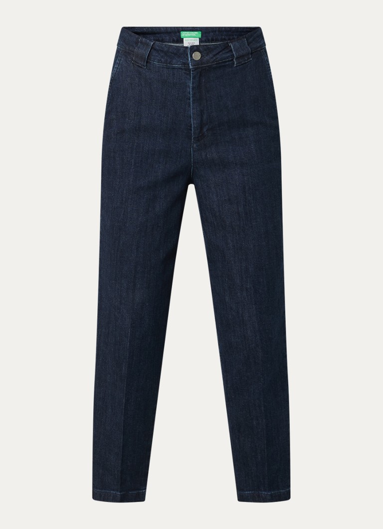 Benetton Dames High waist cropped tapered jeans met donkere wassing in de kleur Indigo