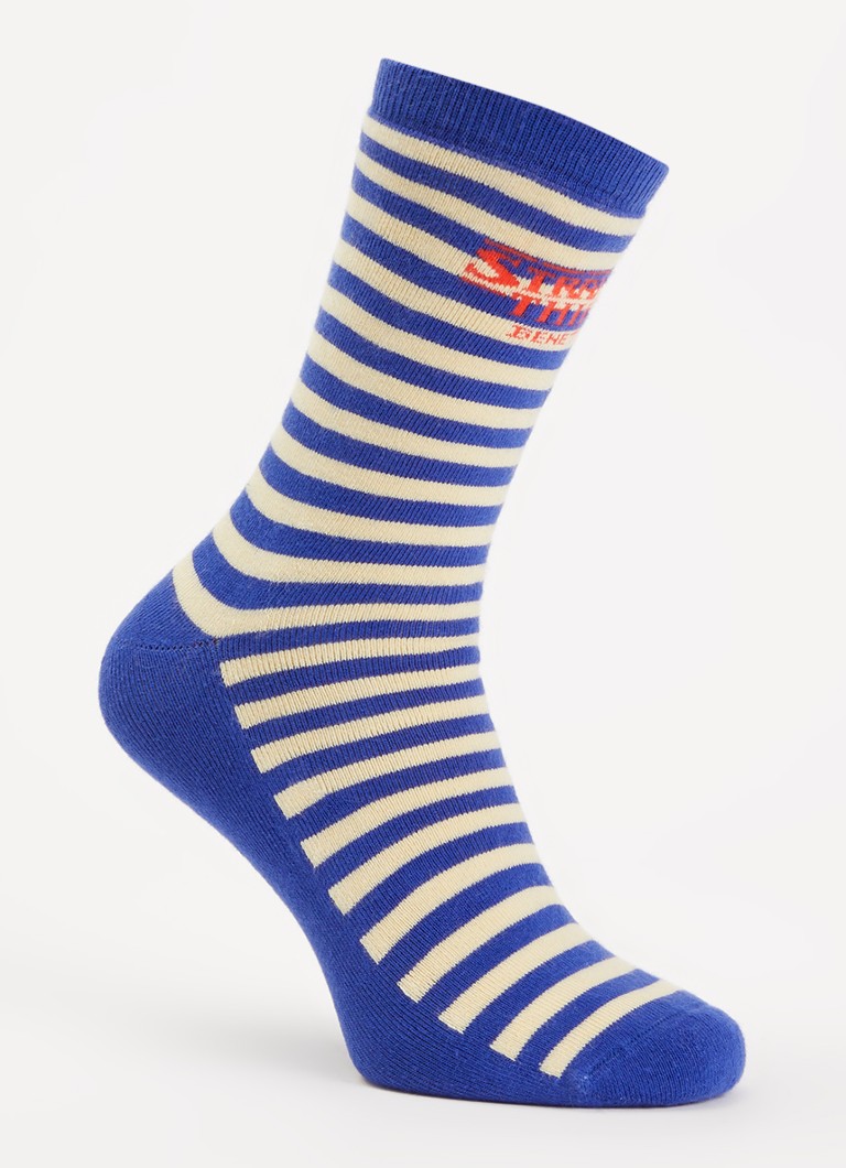 Benetton Dames Stranger Things ribgebreide sokken met streepprint in de kleur Royalblauw