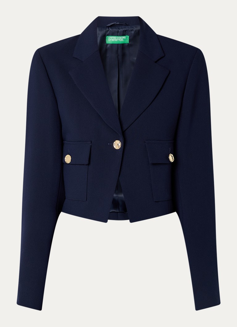 Benetton Dames Cropped blazer met klepzakken in de kleur Donkerblauw