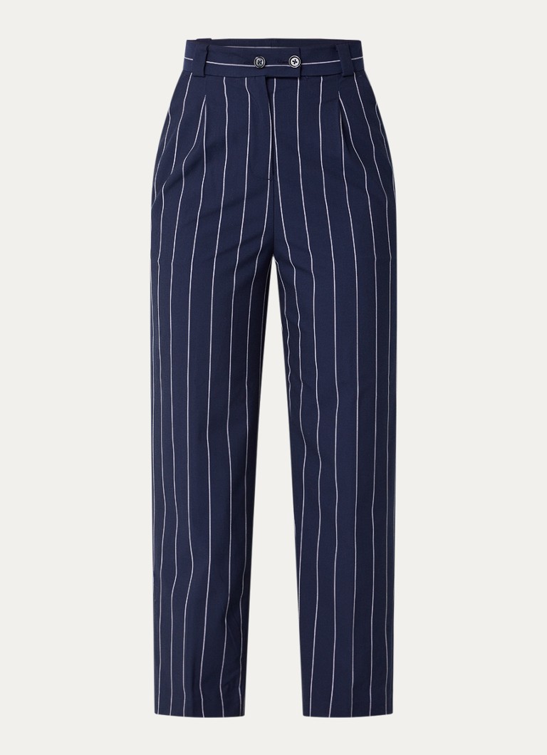 Benetton Dames High waist straight fit pantalon met streepprint in de kleur Donkerblauw