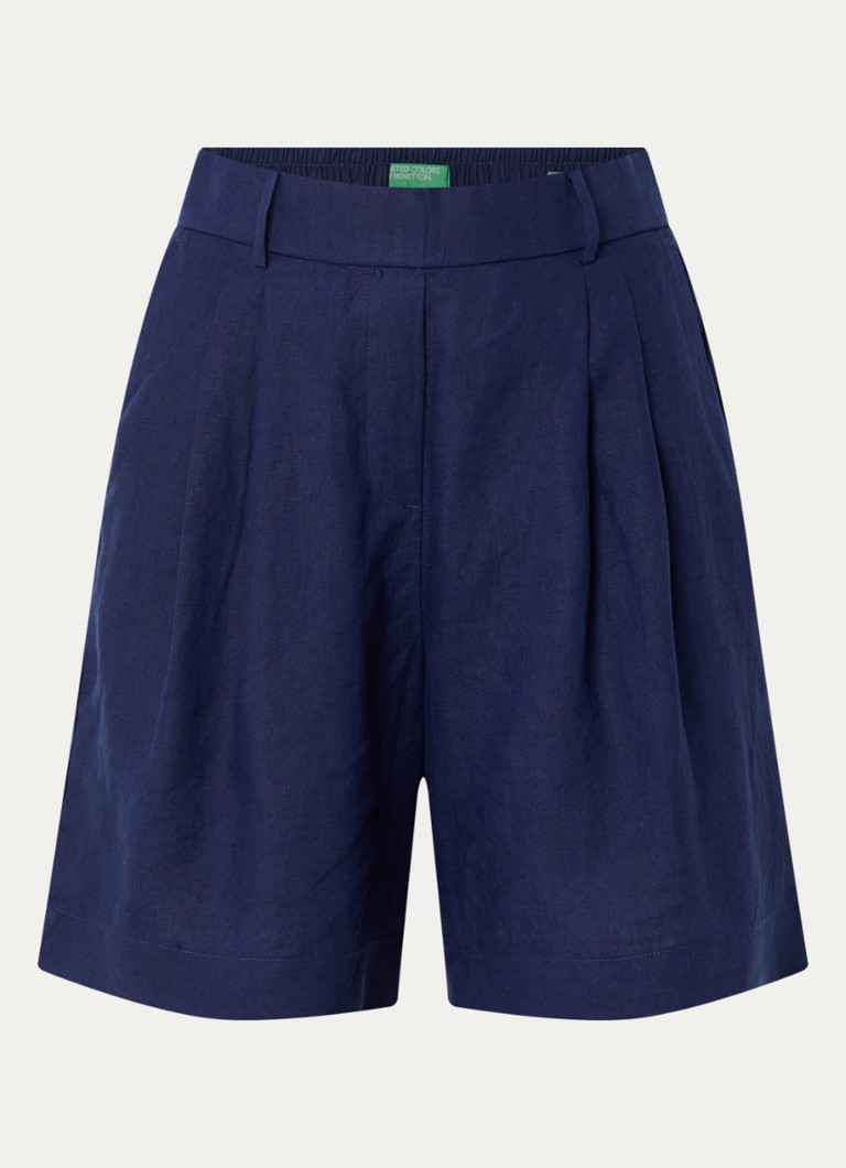 Benetton Dames Bermuda high waist loose fit korte broek van linnen in de kleur Royalblauw