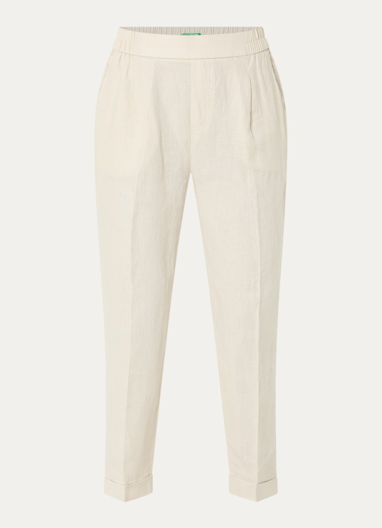 Benetton Dames High waist cropped tapered fit pantalon van linnen in de kleur Zand