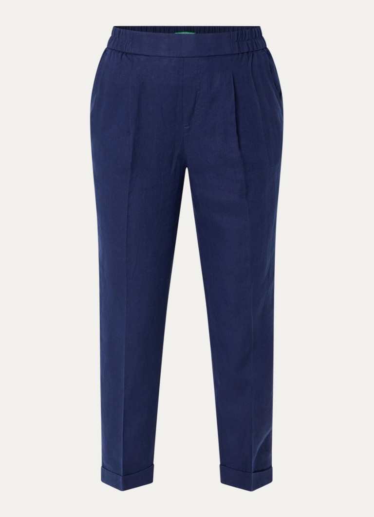 Benetton Dames High waist cropped tapered fit pantalon van linnen in de kleur Blauw