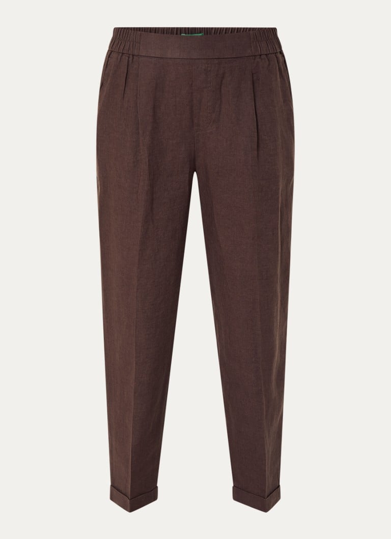 Benetton Dames High waist cropped tapered fit pantalon van linnen in de kleur Bruin