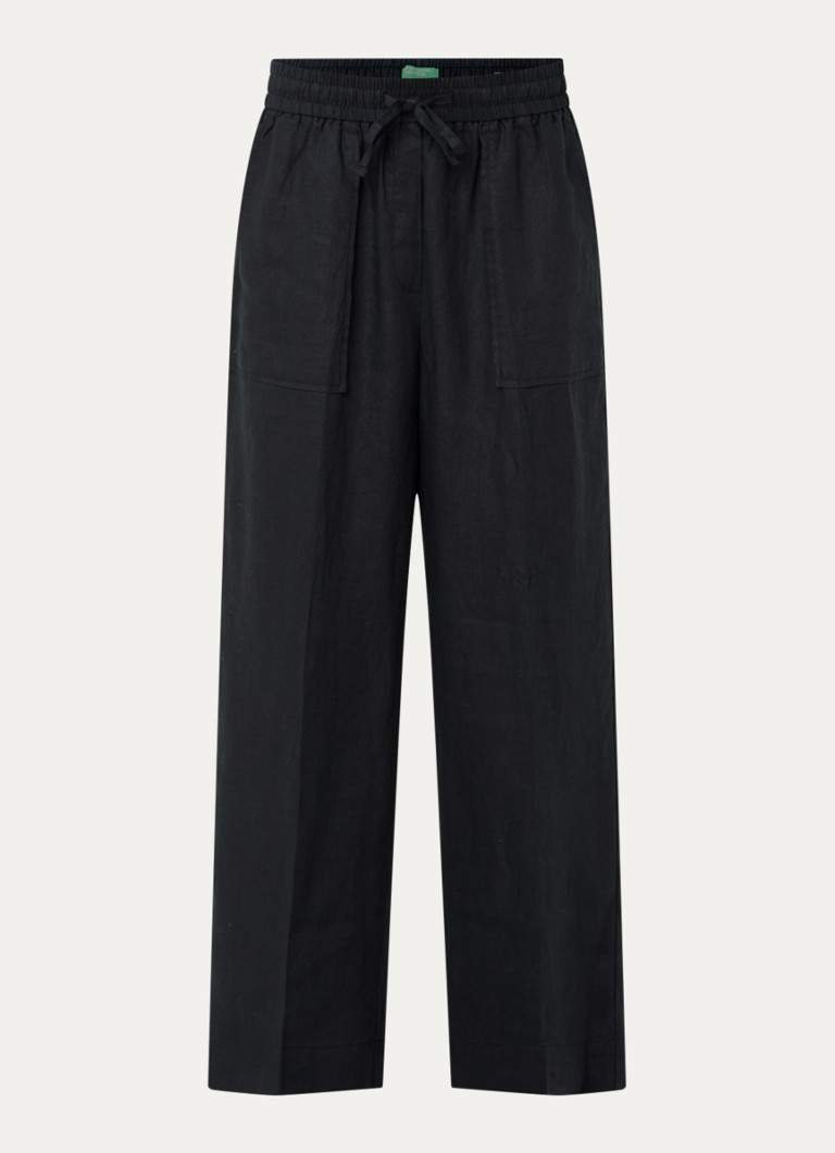 Benetton Dames High waist wide fit broek van linnen met steekzakken in de kleur Zwart