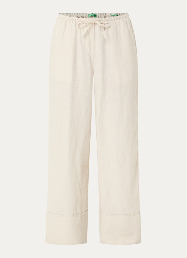 Benetton Dames Low waist broek van linnen met steekzakken in de kleur Zand