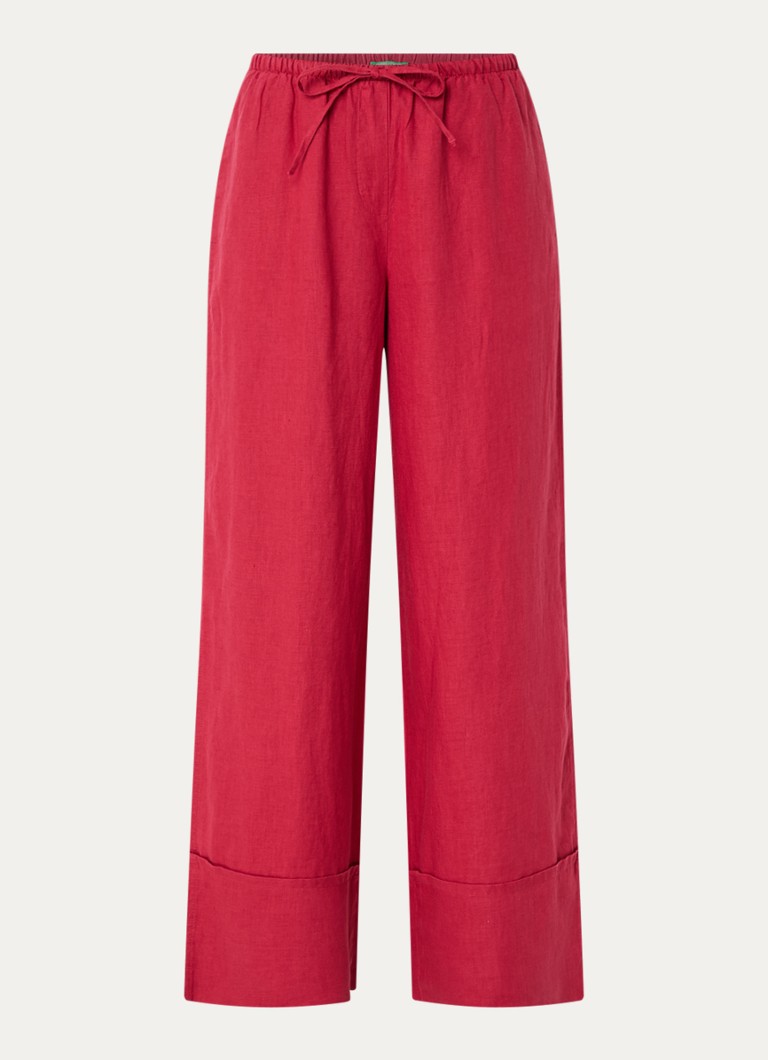 Benetton Dames Low waist broek van linnen met steekzakken in de kleur Cranberryrood