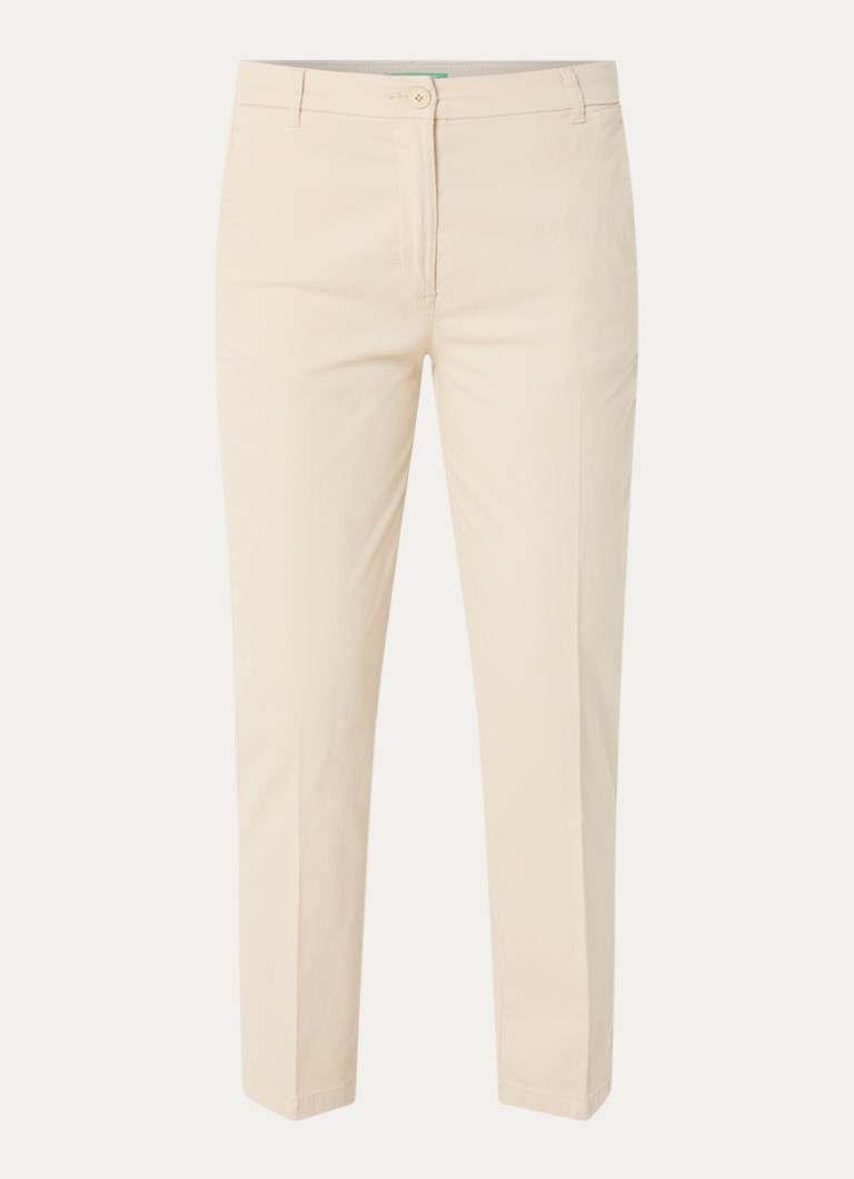 Benetton Dames High waist tapered fit cropped chino met steekzakken in de kleur Zand