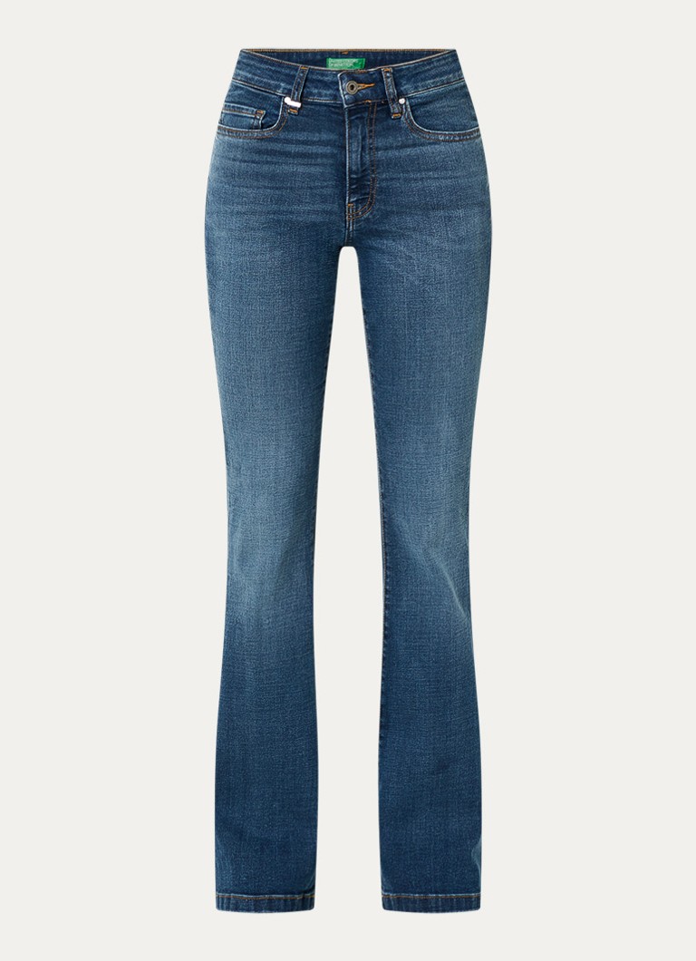 Benetton Dames Mid waist flared jeans met medium wassing in de kleur Indigo
