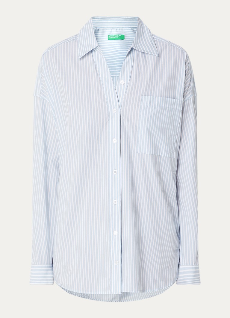 Benetton Dames Blouse met streepprint en borstzak in de kleur Lichtblauw
