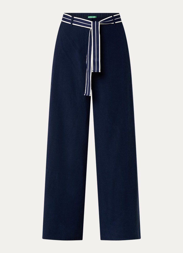 Benetton Dames High waist wide fit pantalon met strickceintuur in de kleur Blauw