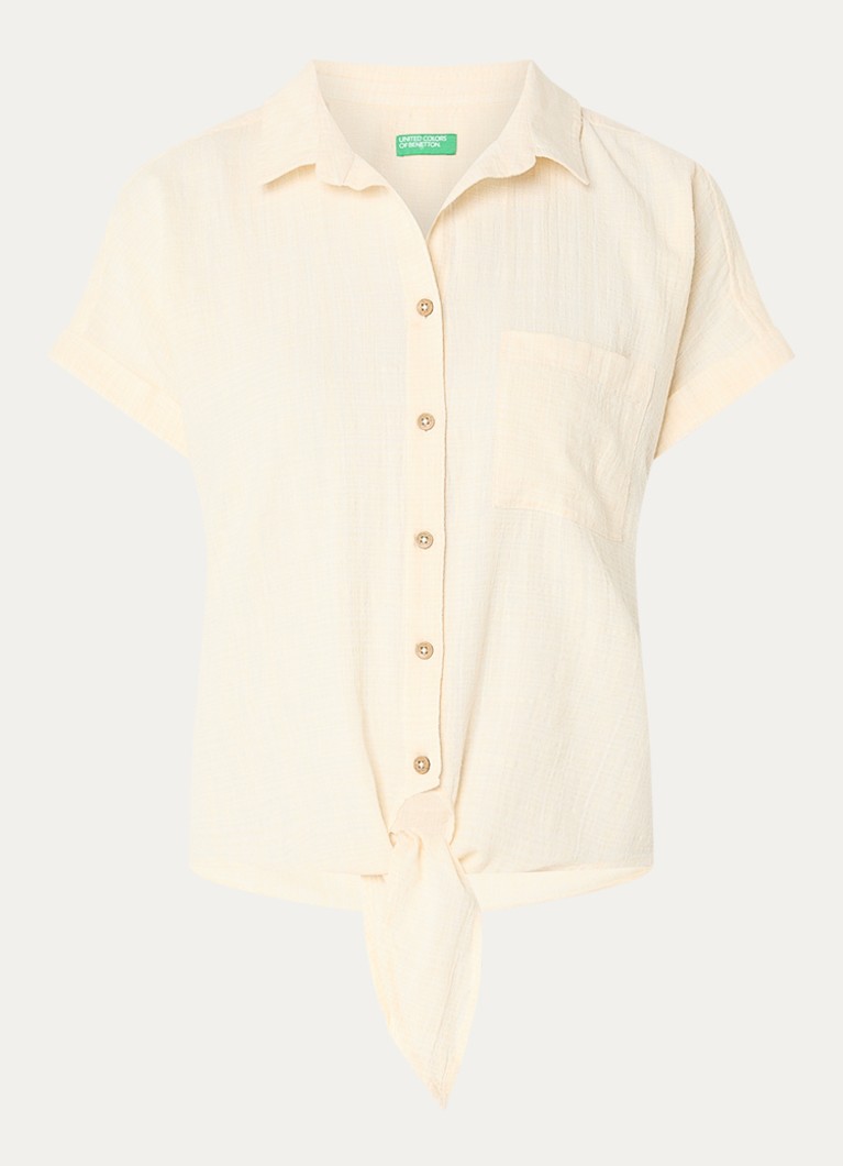 Benetton Dames Blouse met ruitdessin en strikdetail in de kleur Creme