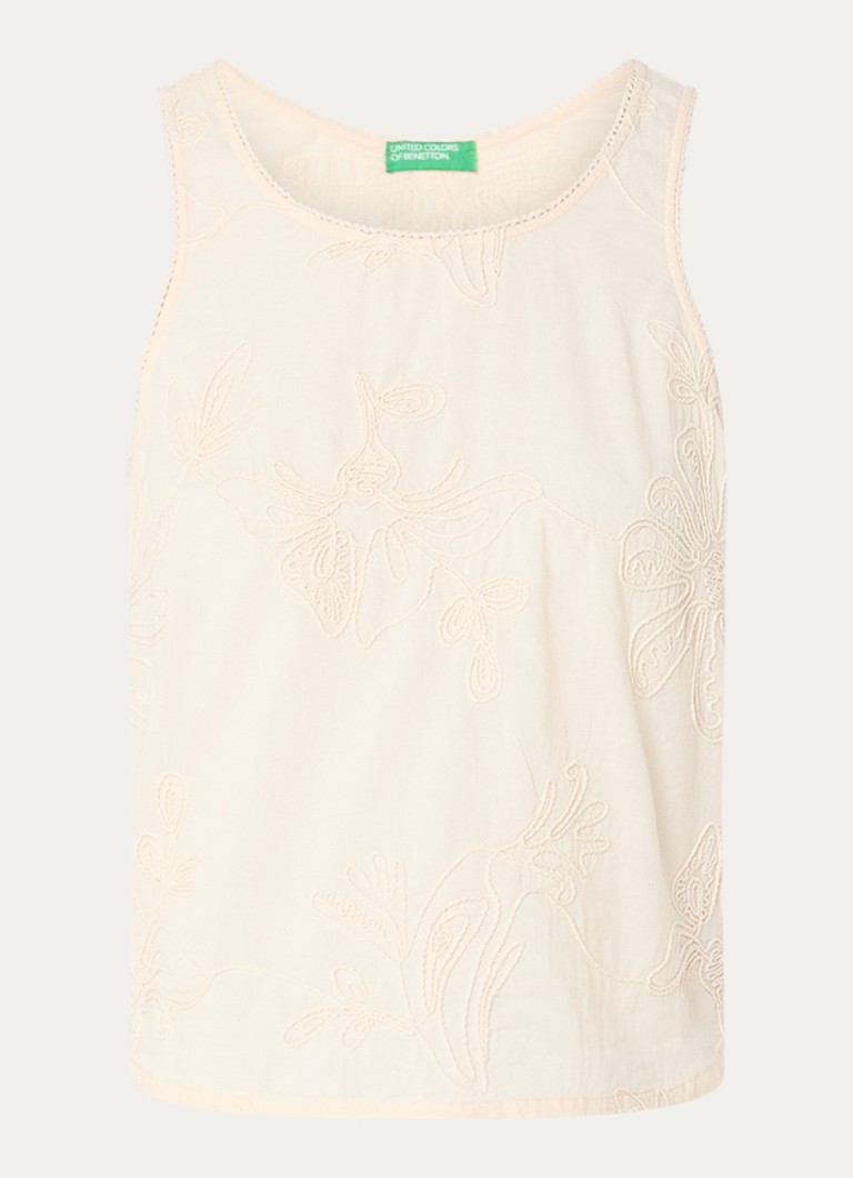Benetton Dames Top met bloemborduring in de kleur Creme