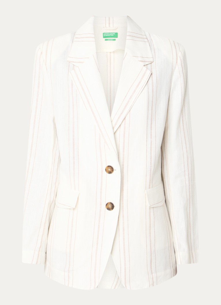 Benetton Dames Blazer in linnenblend met streepprint en klepzakken in de kleur Creme