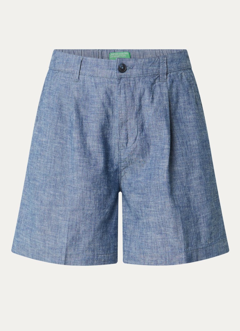 Benetton Dames High waist wide fit korte broek van chambray in de kleur Indigo