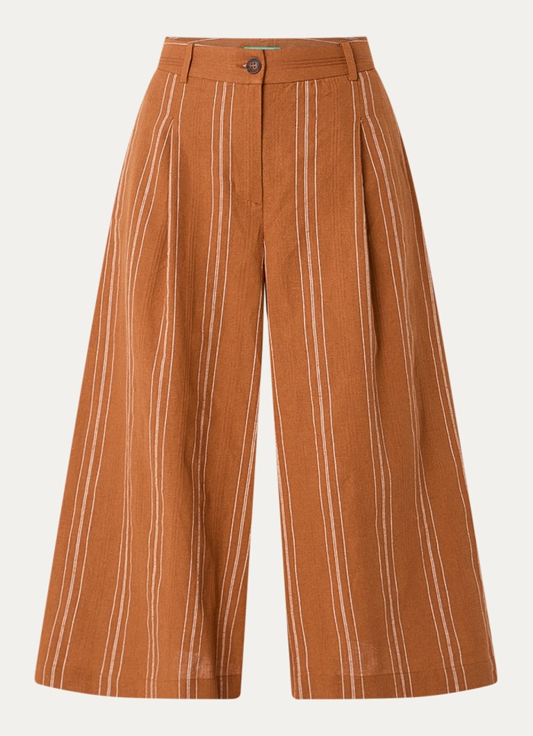 Benetton Dames High waist wide fit cropped pantalon in linnenblend in de kleur Roestbruin