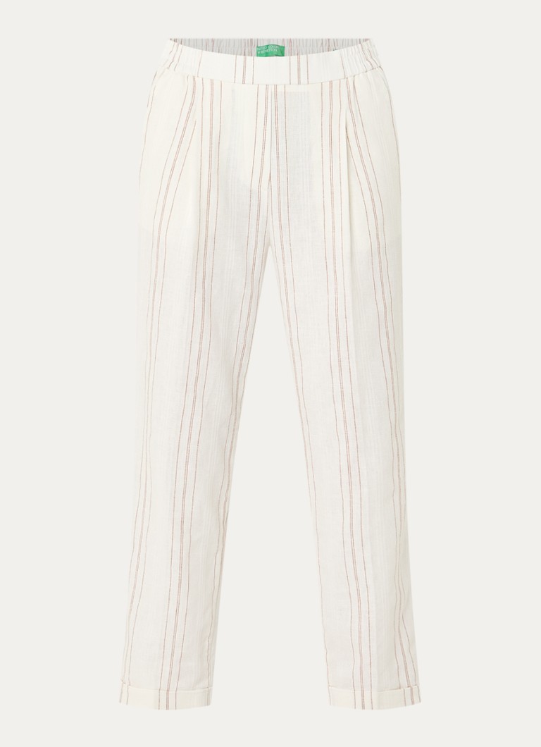 Benetton Dames High waist straight fit broek in linnenblend met streepprint in de kleur Gebroken wit