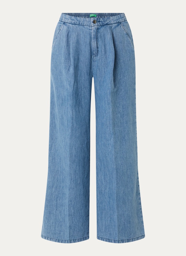 Benetton Dames High waist wide fit broek van chambray met plooidetail in de kleur Indigo