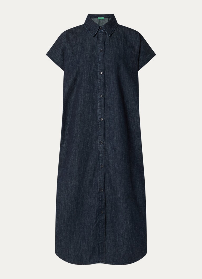 Benetton Dames Maxi blousejurk van denim met steekzakken in de kleur Indigo