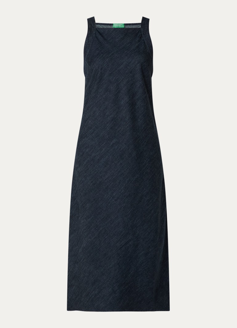 Benetton Dames Midi jurk met split en rechthoekige hals in de kleur Donkerblauw