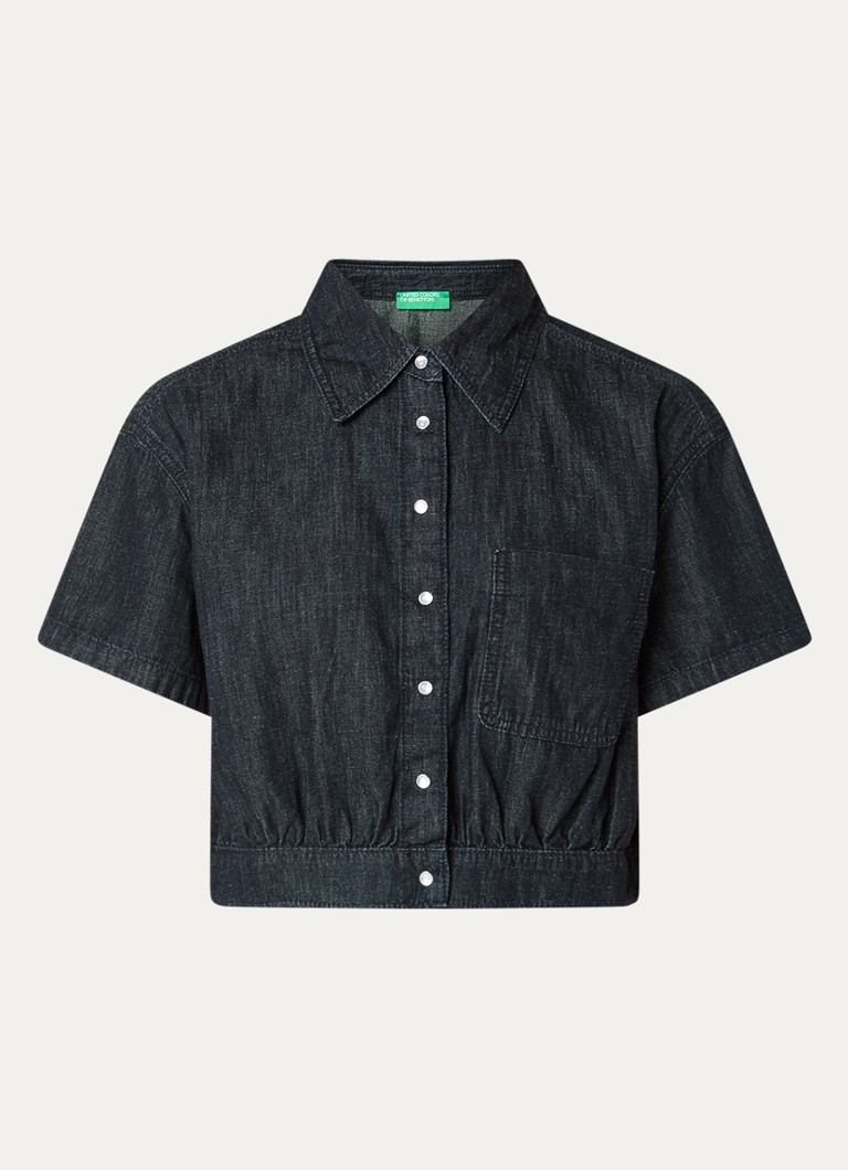 Benetton Dames Blouse van denim met borstzak in de kleur Indigo