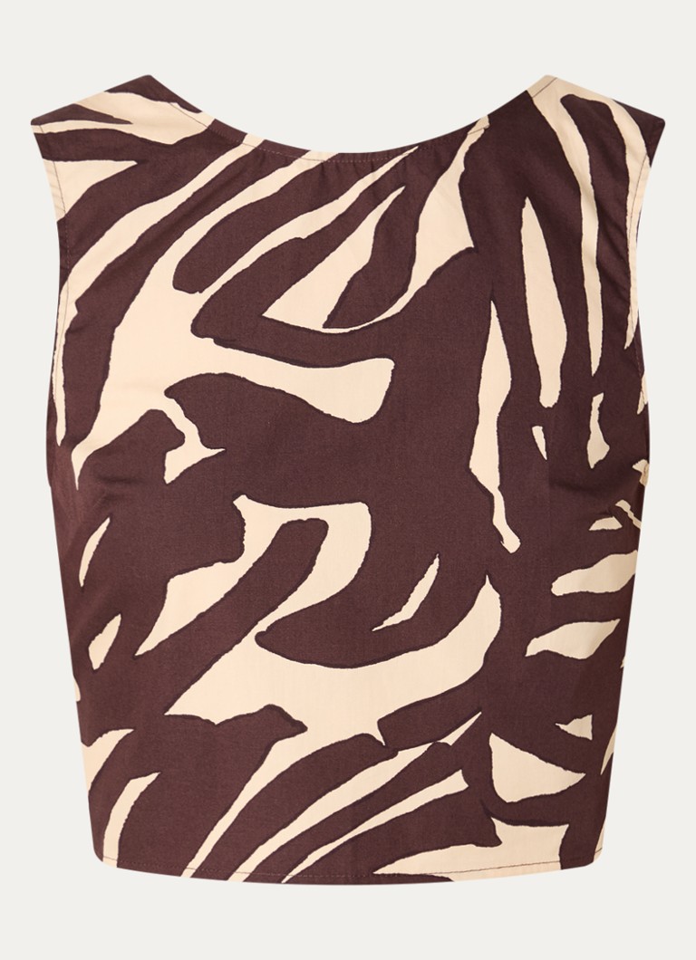 Benetton Dames Cropped mouwloze top met print en gestrikt detail in de kleur Bruin