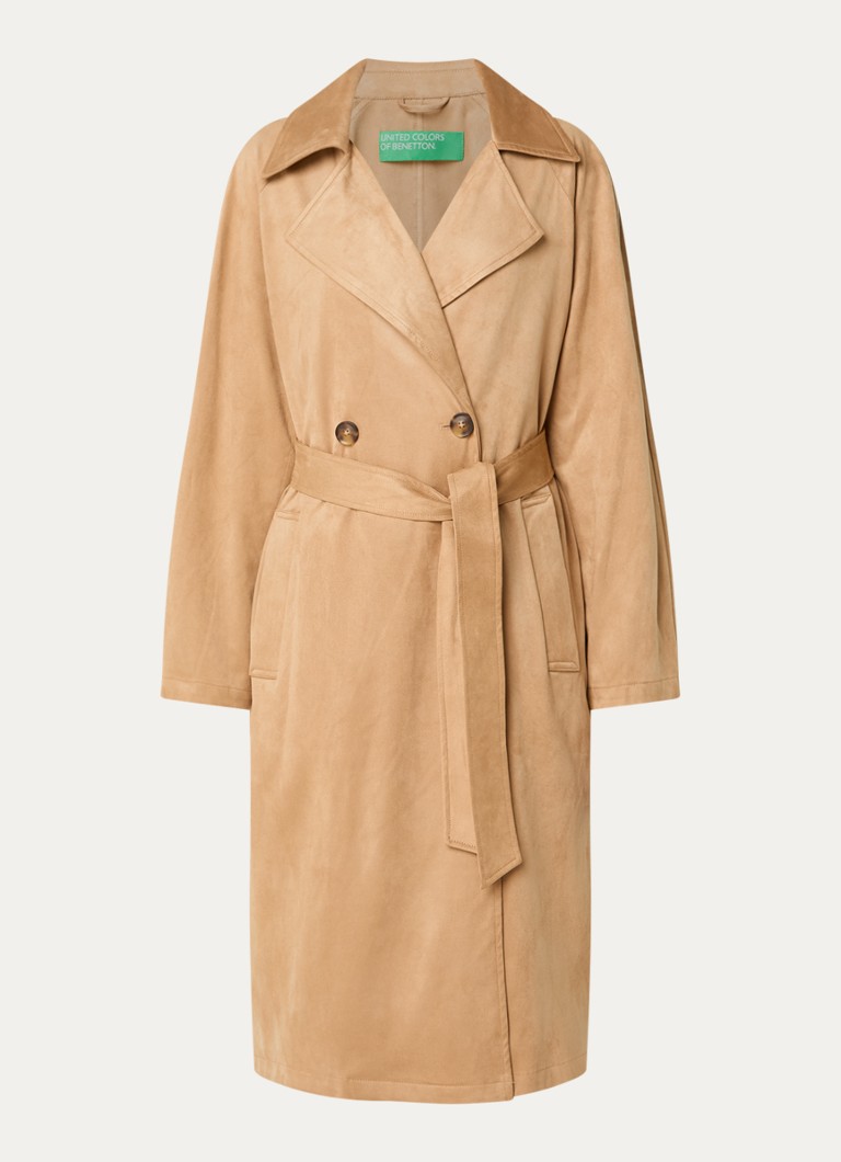 Benetton Dames Trenchcoat van imitatiesuède met strikceintuur in de kleur Camel