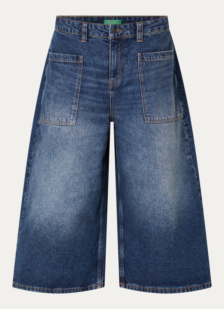 Benetton Dames Low waist wide leg jeans met donkere wassing en opgestikte zakken in de kleur Jeans