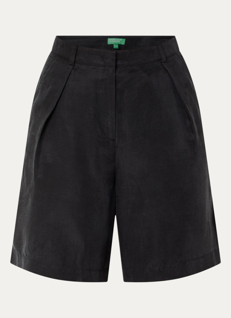 Benetton Dames High waist loose fit korte pantalon met glanzende finish in de kleur Zwart
