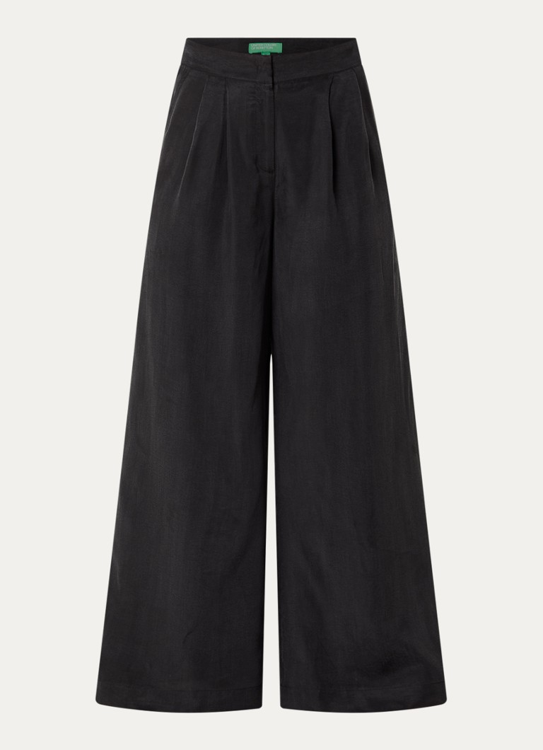 Benetton Dames High waist wide fit pantalon met glanzende finish in de kleur Zwart