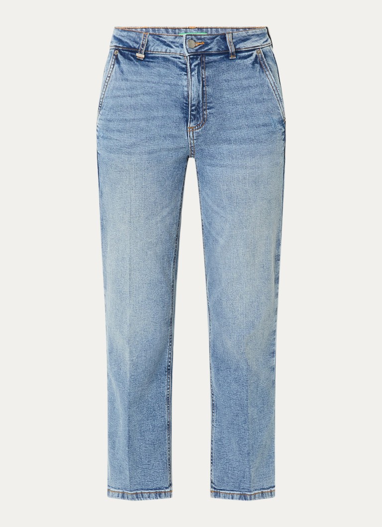 Benetton Dames High waist straight fit jeans met lichte wassing in de kleur Lichtblauw