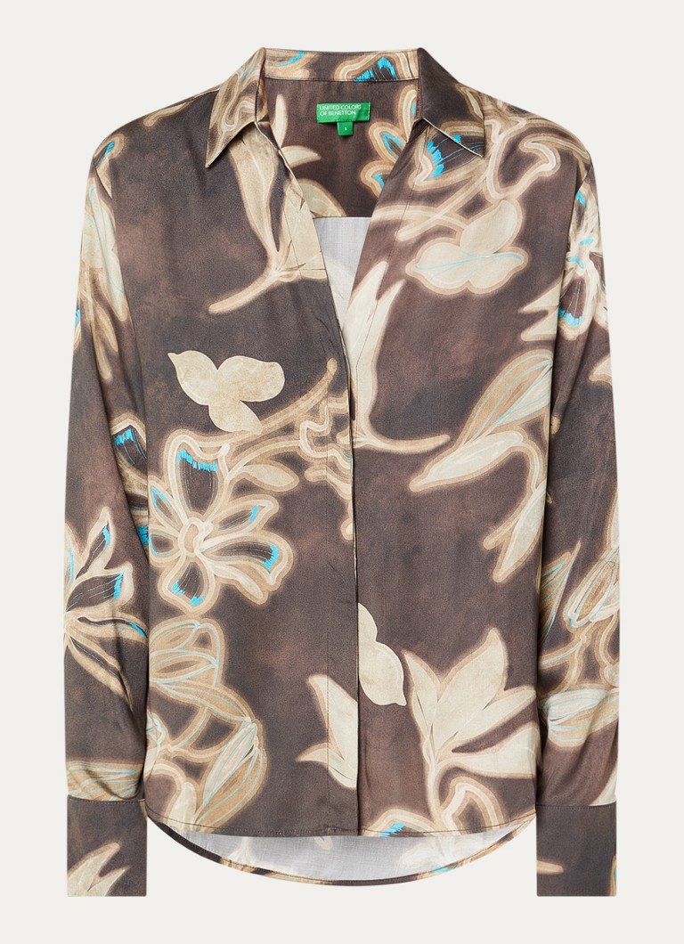 Benetton Dames Blouse met bloemenprint in de kleur Bruin