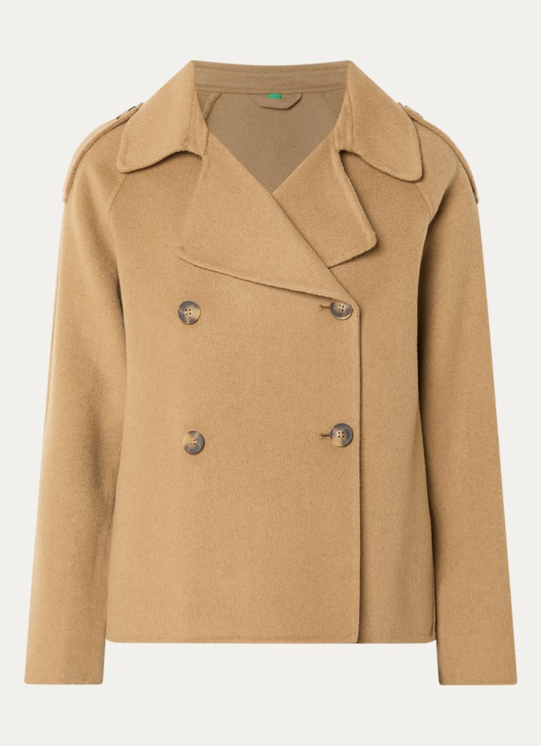 Benetton Dames Double-breasted mantel met kraag in de kleur Camel